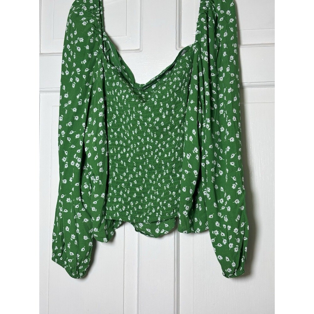 H & M Puff Slve Green With White Flowers Lg Slv Too Women’s 2XL - Picture 4 of 7